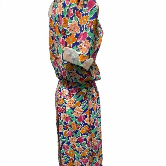 Neiman Marcus Vintage Floral Tropical Print Midi Dress Size 10 - Picture 5 of 16